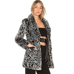 Lovers and Friends Size Small Gray Jacket Coat Faux Fur Animal Print